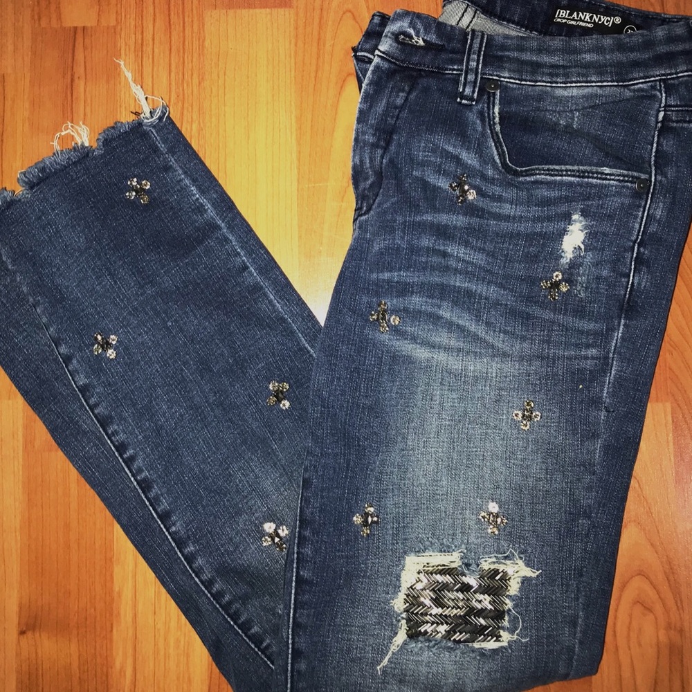 Blank NYC cropped girlfriend embellished jeans